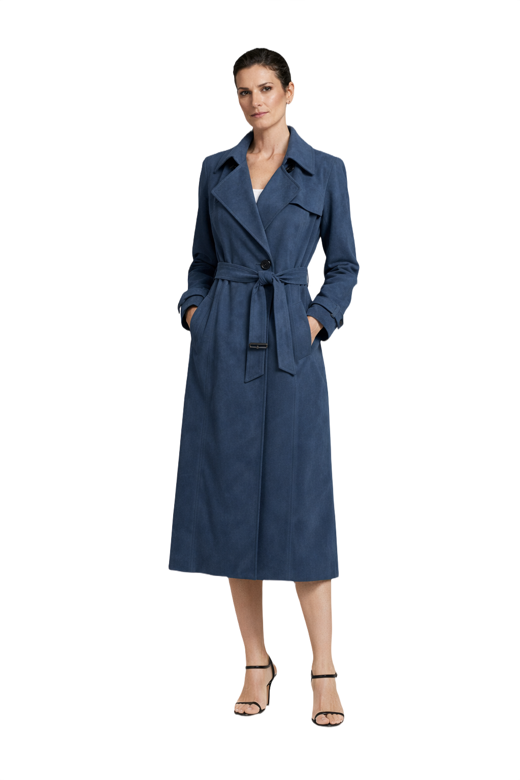1990s Navy Blue Cotton Trench Coat - Model
