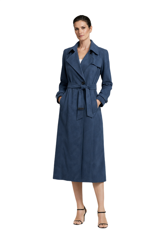 1990s Navy Blue Cotton Trench Coat - Model