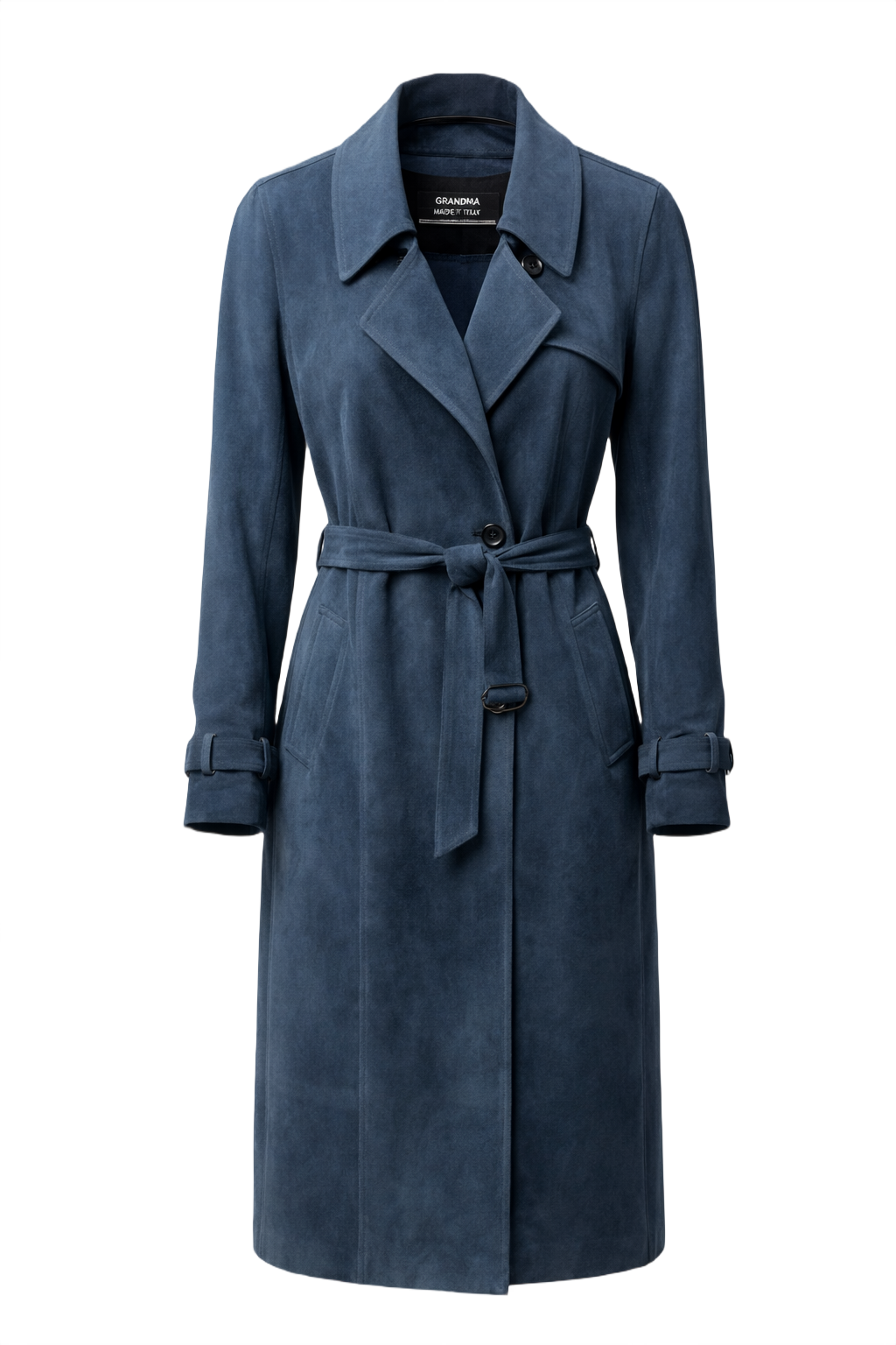 1990s Navy Blue Cotton Trench Coat - Front View