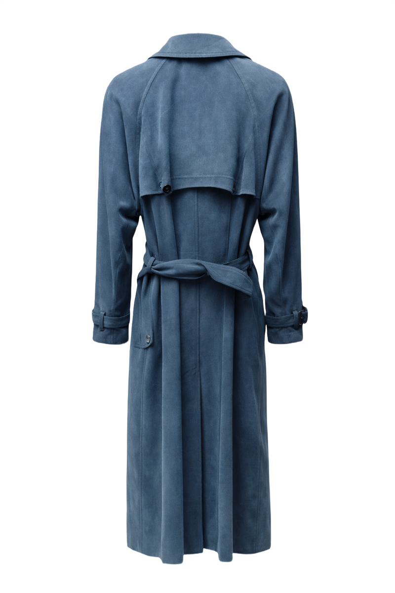 1990s Navy Blue Cotton Trench Coat - Back View