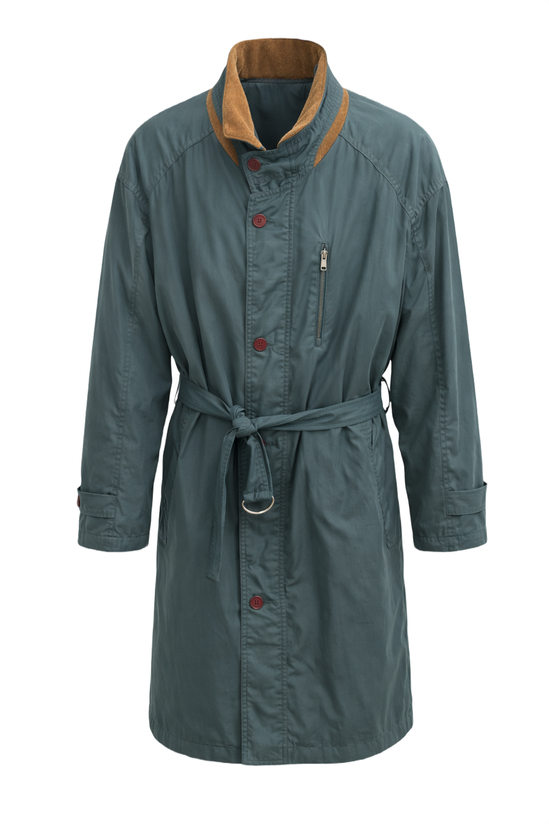 1980s Dark Teal Cotton Blend Coat - Front View