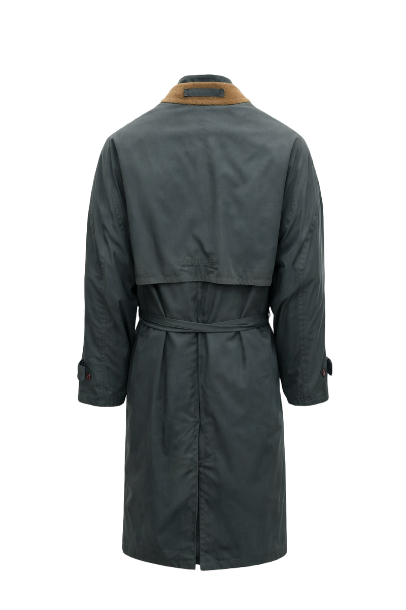 1980s Dark Teal Cotton Blend Coat - Back View