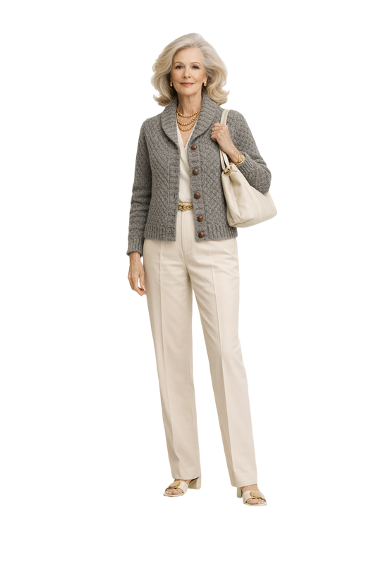 1970s Dark Gray Wool Cardigan - Model