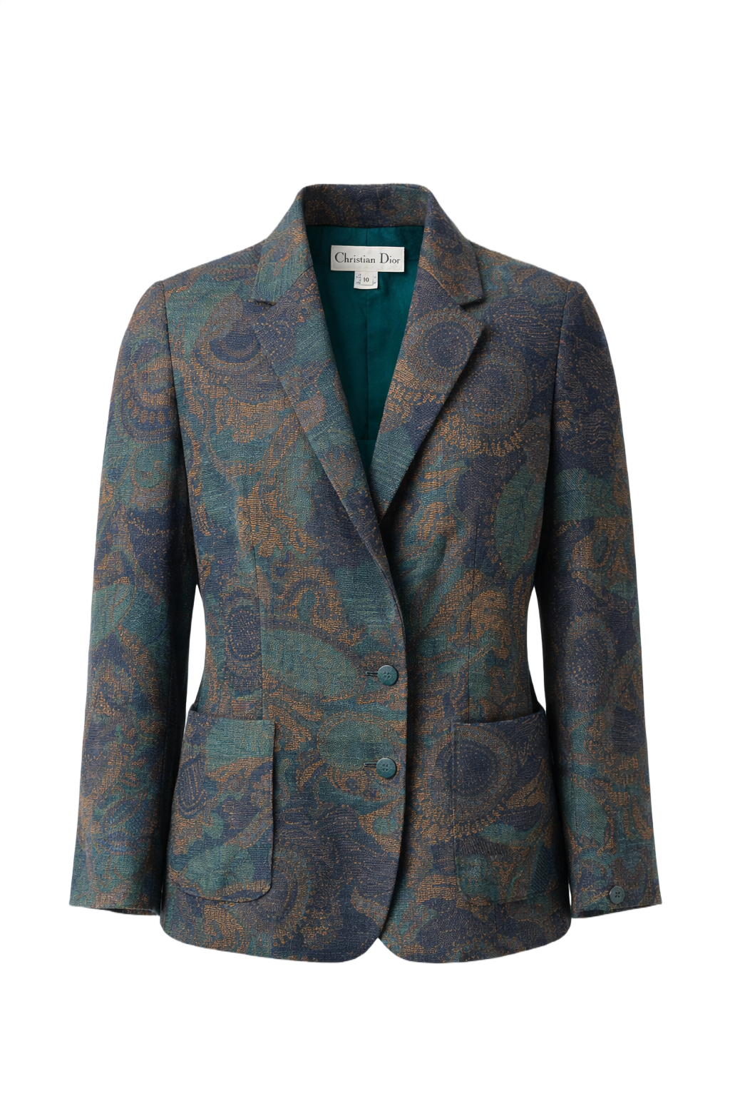 1980s Dark Green Wool Blend Blazer - Front View