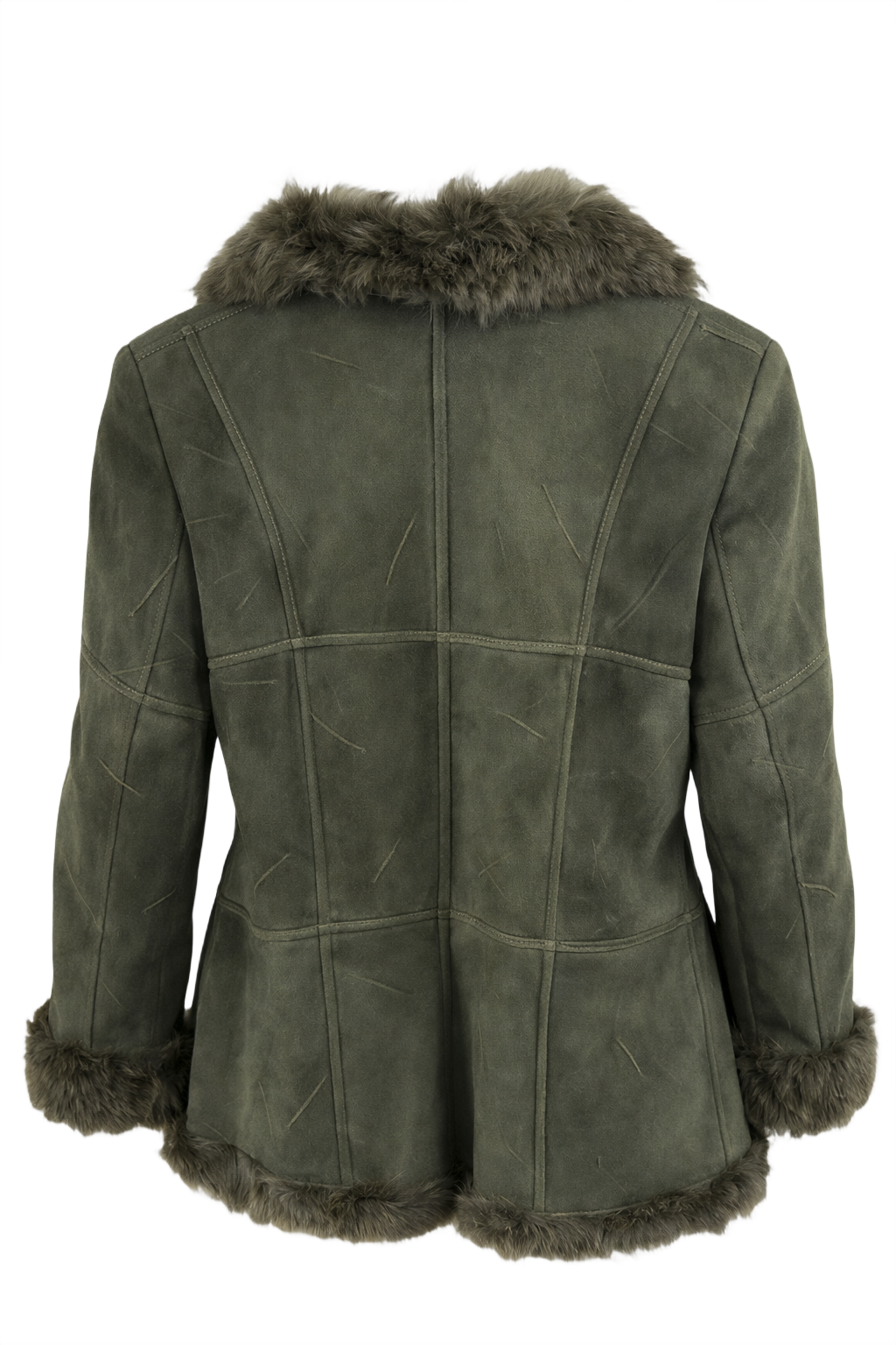 1990s Olive Green Suede Jacket - Back View