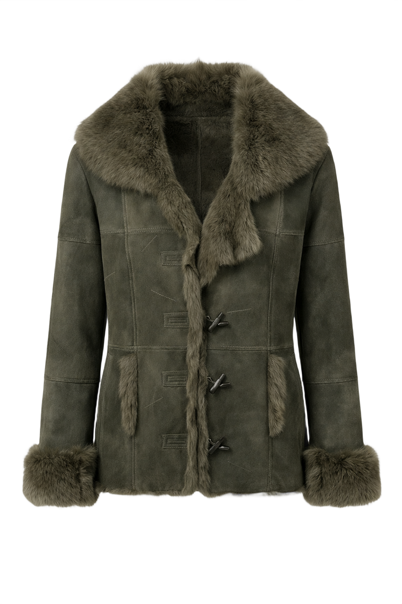 1990s Olive Green Suede Jacket - Front View