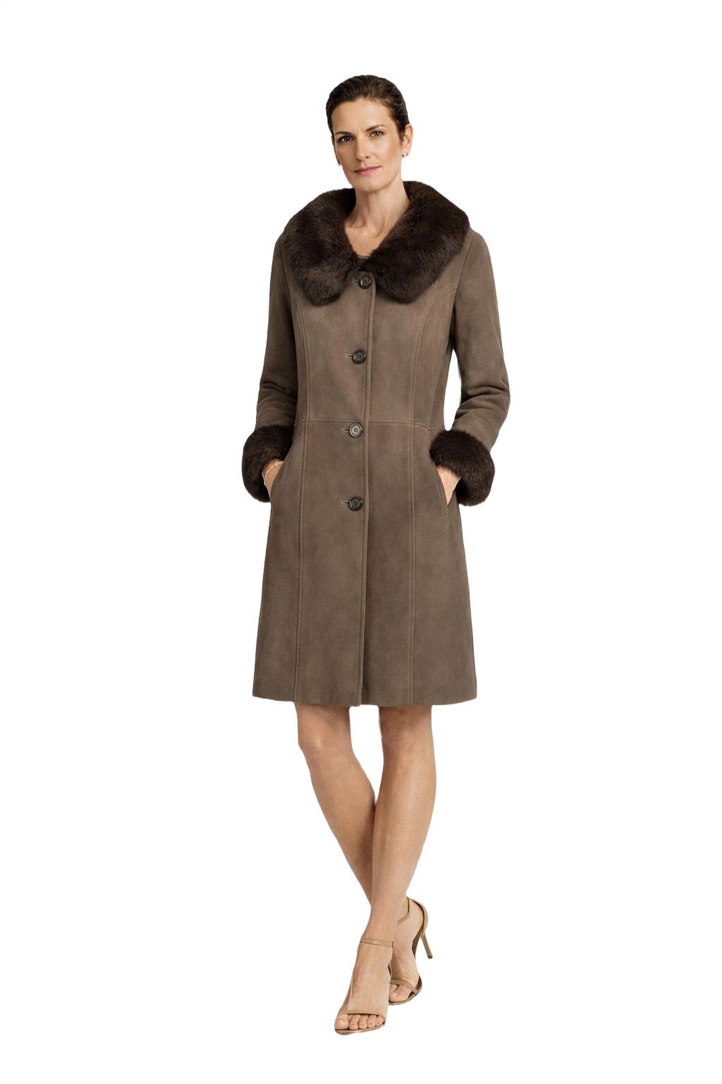 1990s Taupe Suede Coat - Model