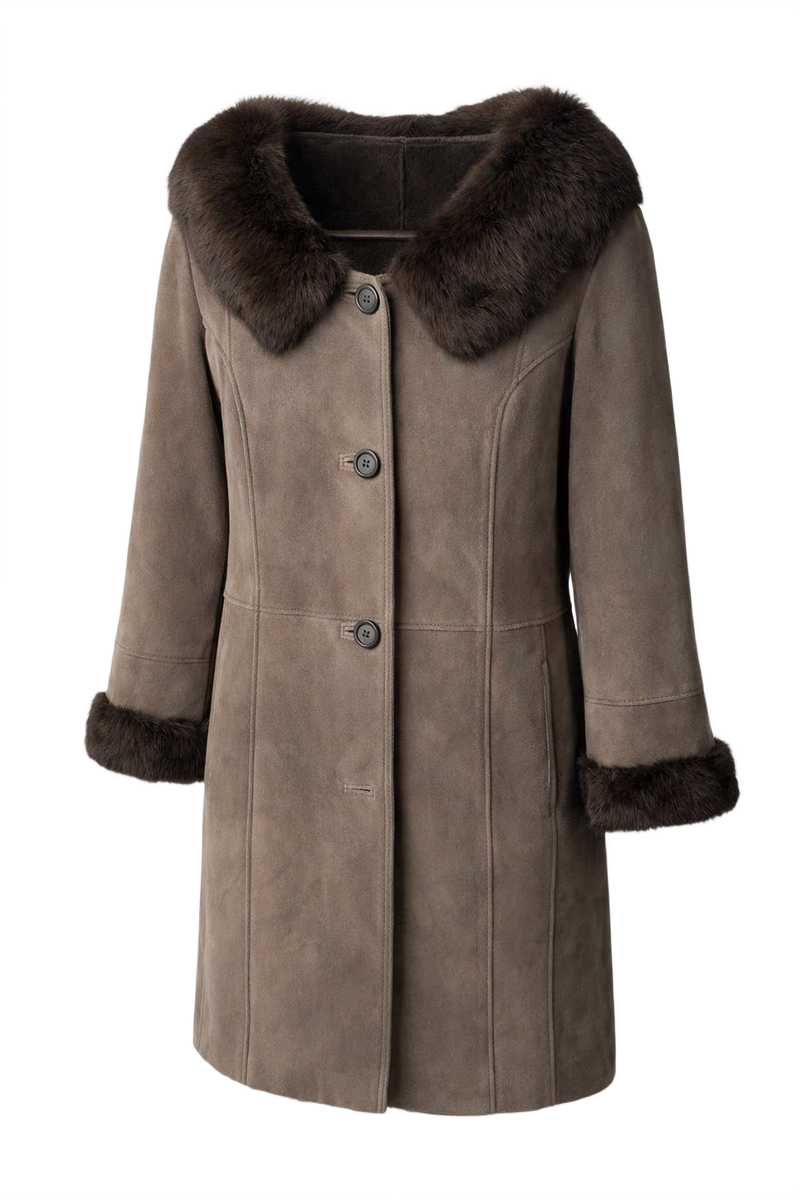 1990s Taupe Suede Coat - Front View