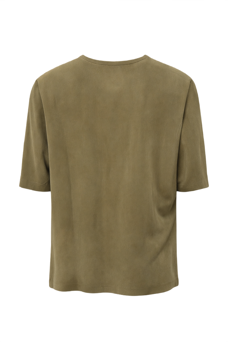 1990s Olive Green Silk Blouse - Back View