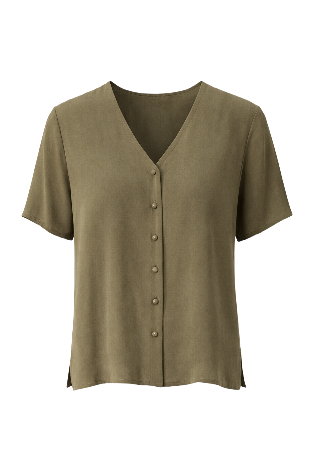 1990s Olive Green Silk Blouse - Front View