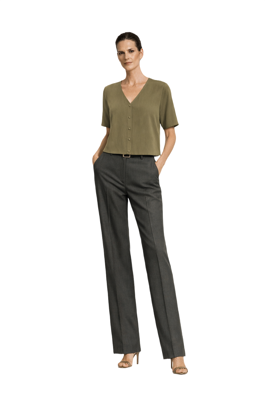 1990s Olive Green Silk Blouse - Model