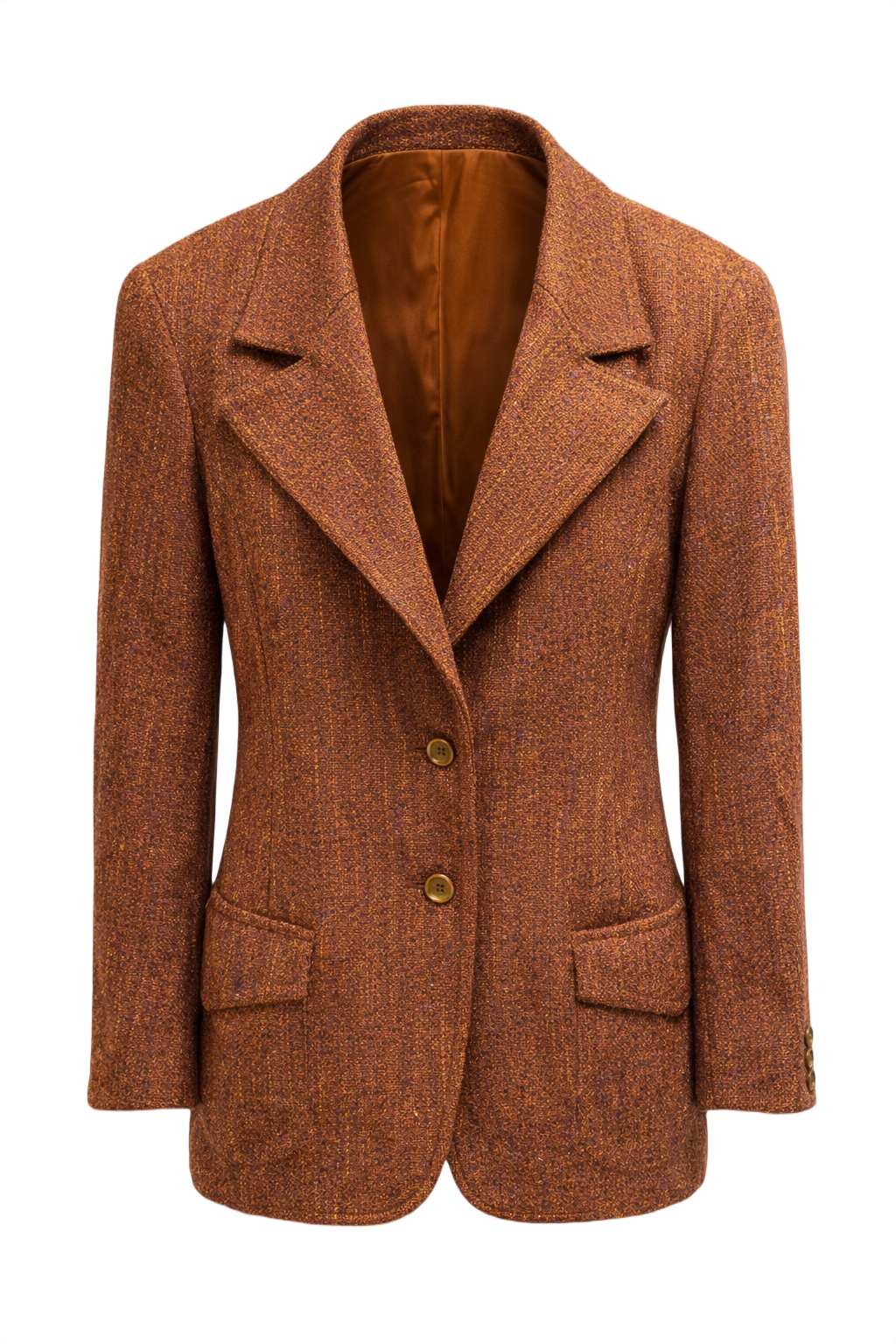 1970s Rust Brown Tweed Blazer - Front View