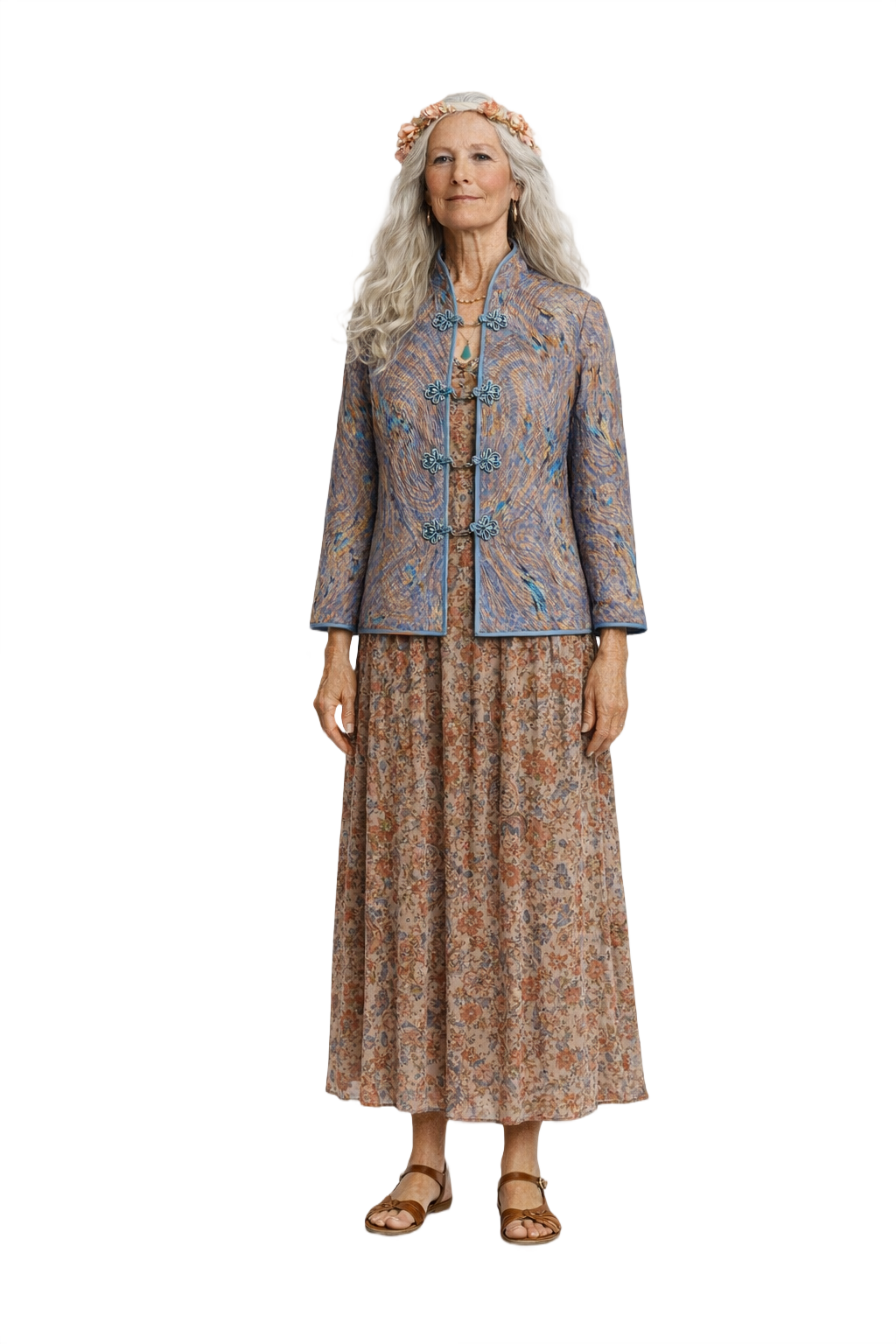 1970s Blue Silk Jacket - Model