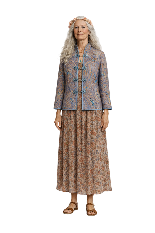 1970s Blue Silk Jacket - Model