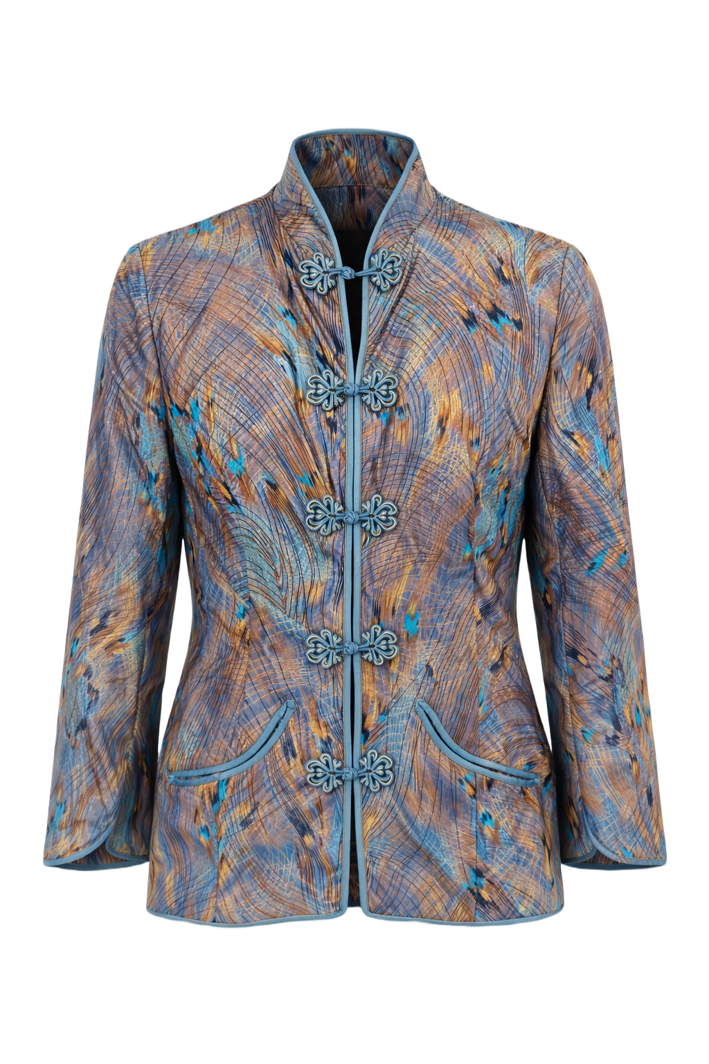 1970s Blue Silk Jacket - Front View
