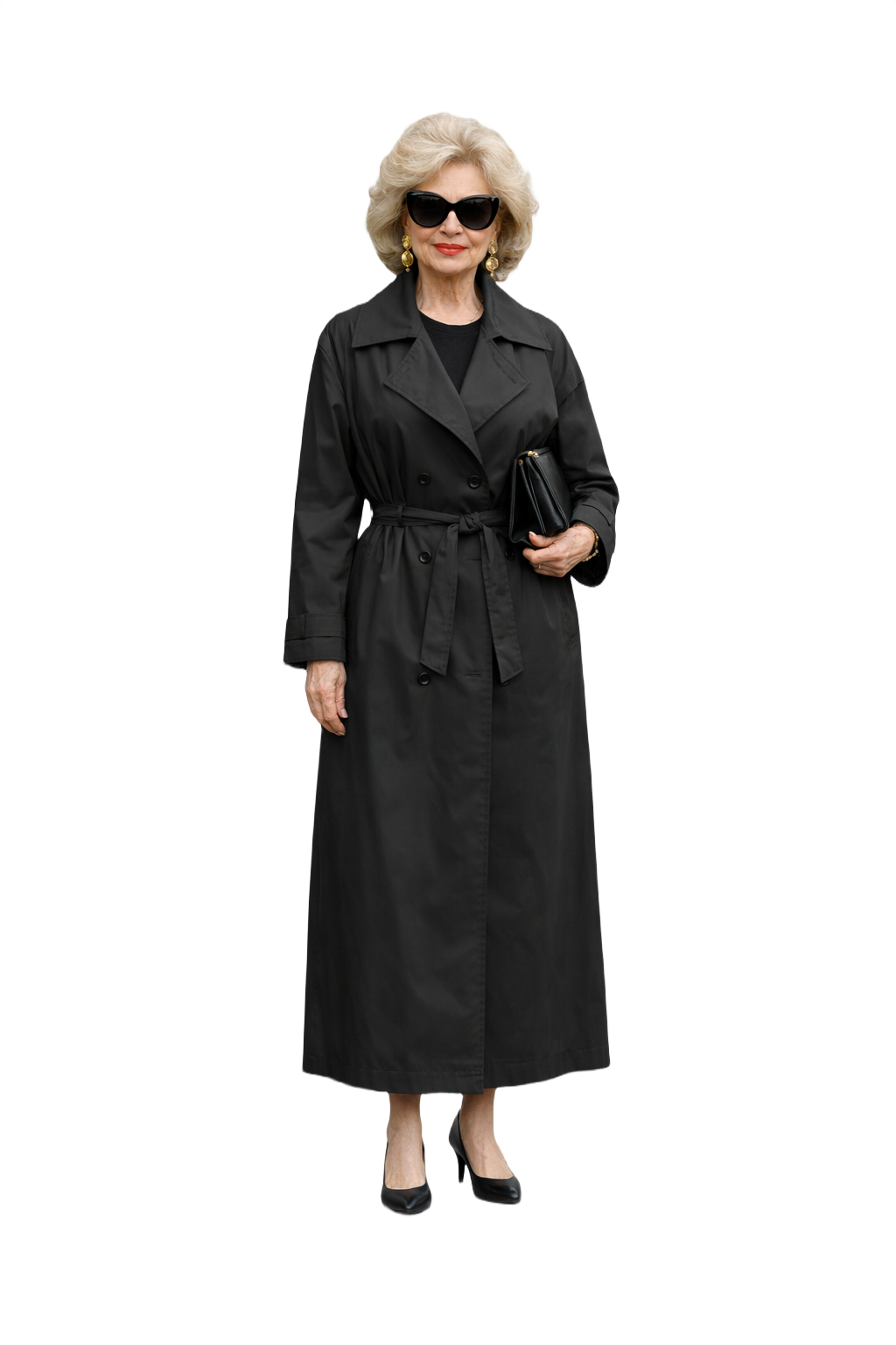 1980s Black Polyester Trench Coat - Model