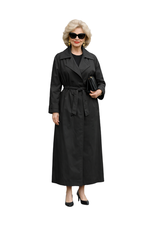1980s Black Polyester Trench Coat - Model