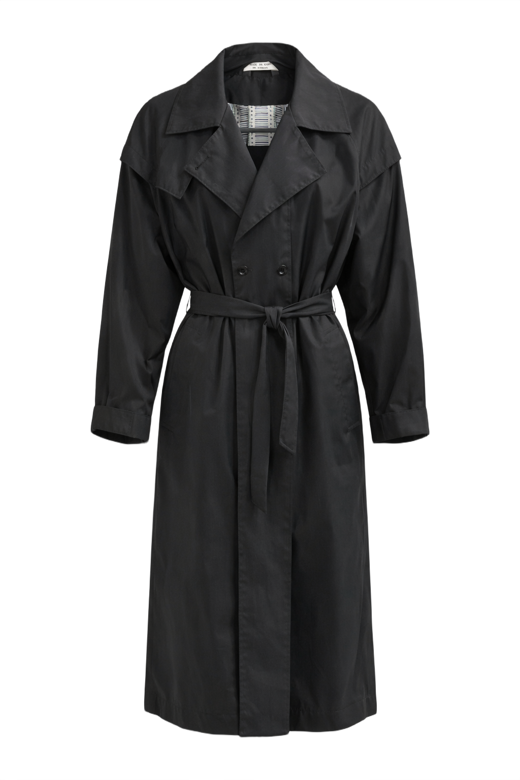 1980s Black Polyester Trench Coat - Front View
