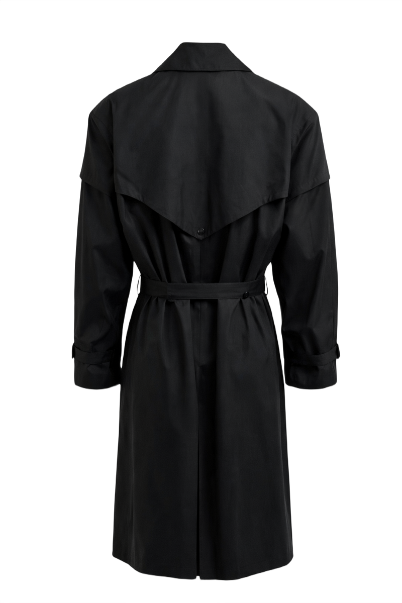 1980s Black Polyester Trench Coat - Back View