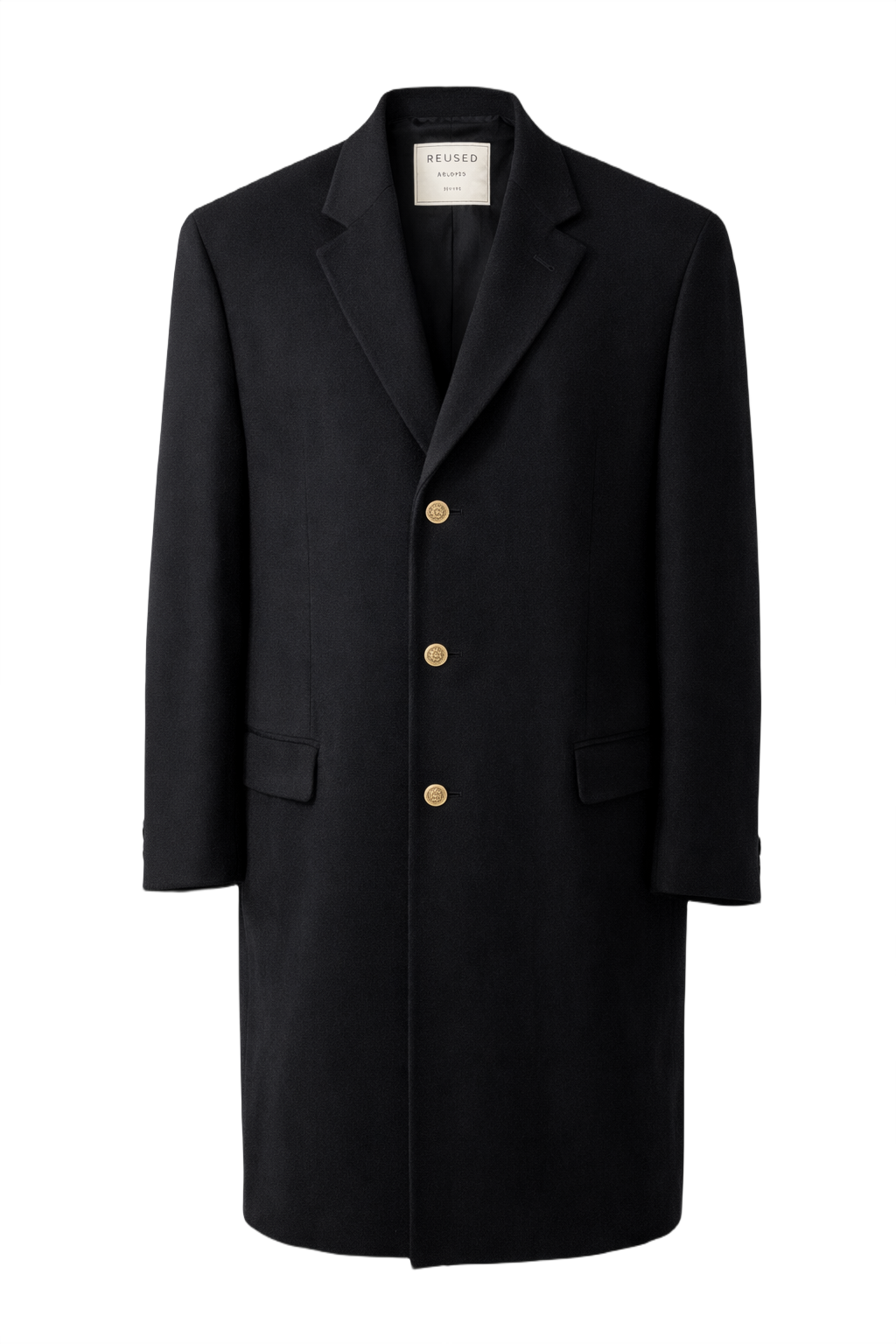 1980s Black Wool Coat - Front View