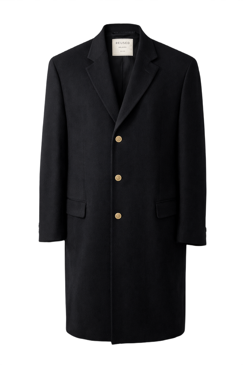 1980s Black Wool Coat - Front View