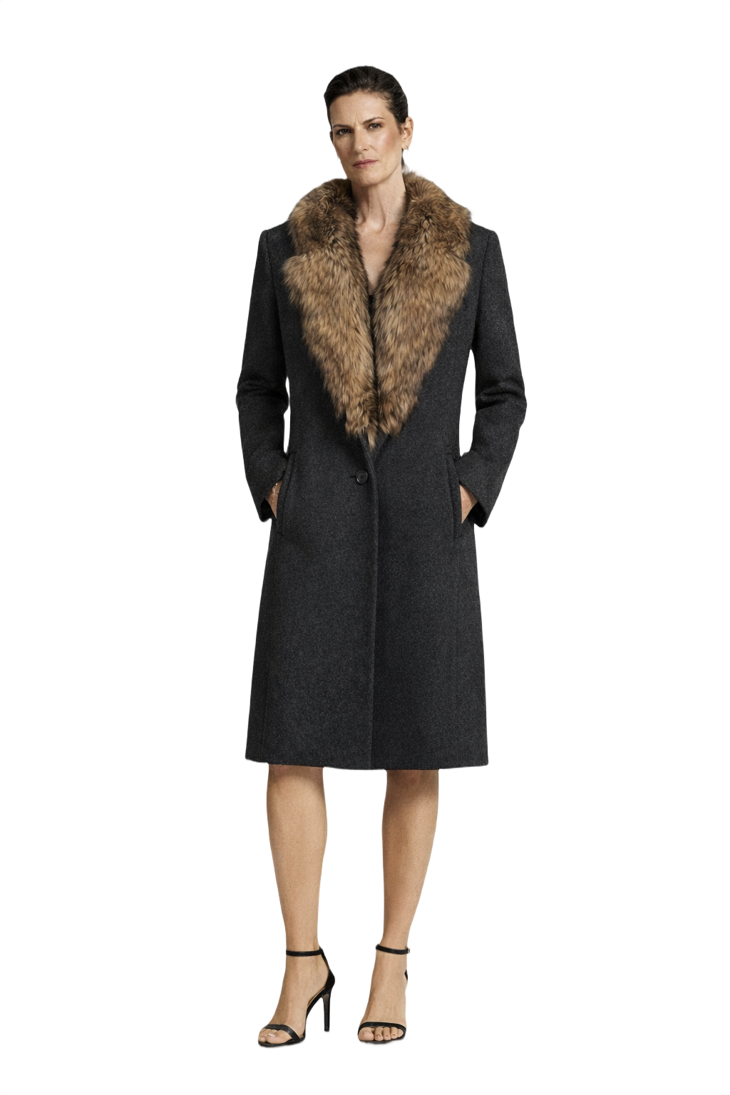 1990s Charcoal Grey Wool Coat - Model