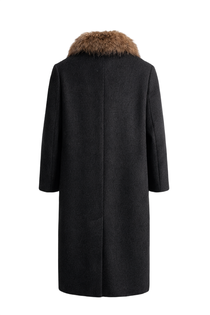 1990s Charcoal Grey Wool Coat - Back View