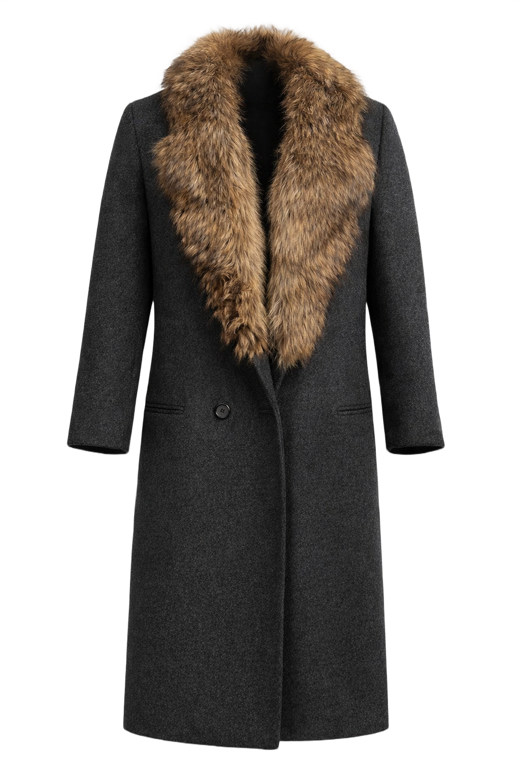 1990s Charcoal Grey Wool Coat - Front View