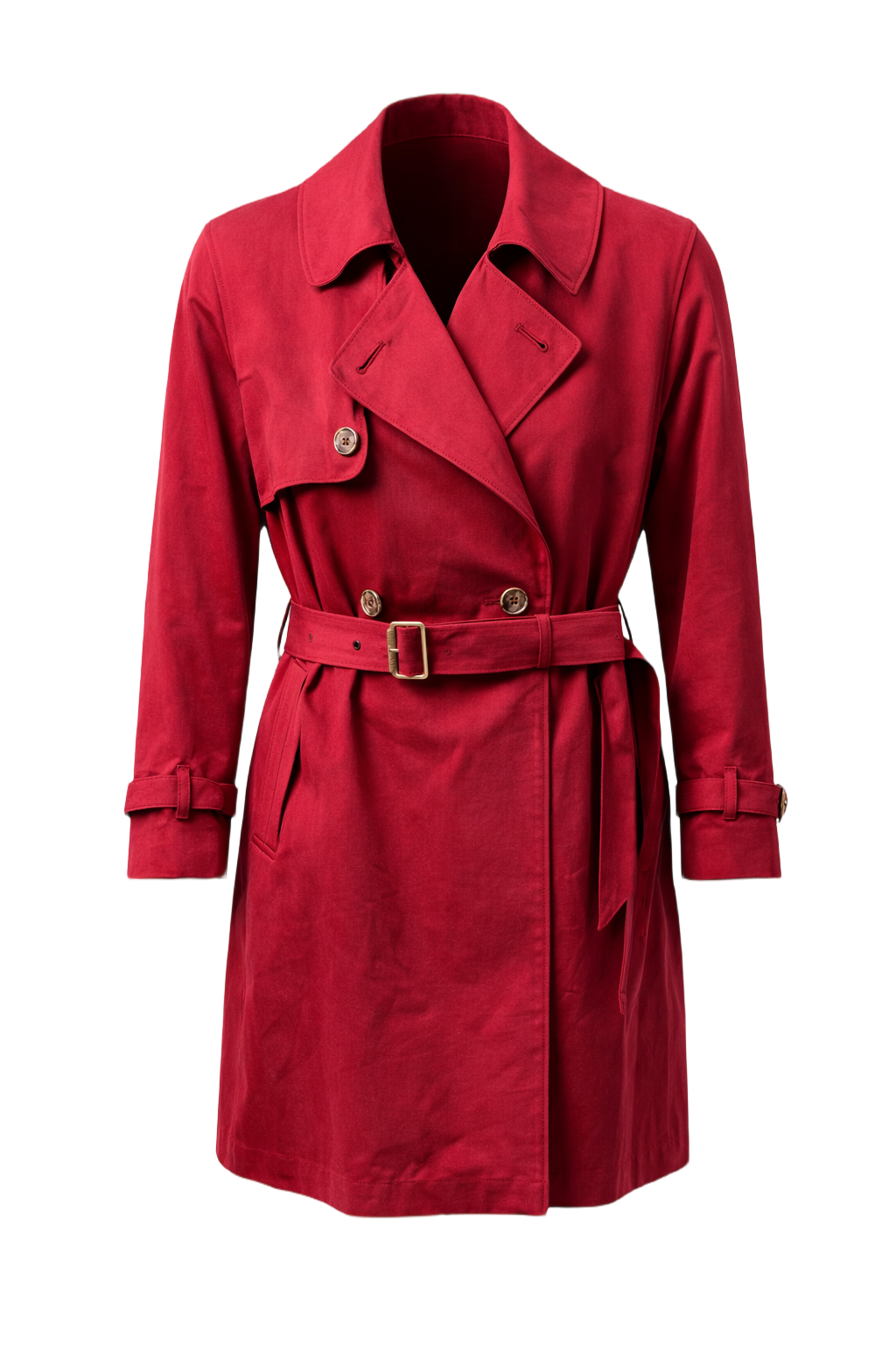 1980s Red Cotton Trench Coat - Front View