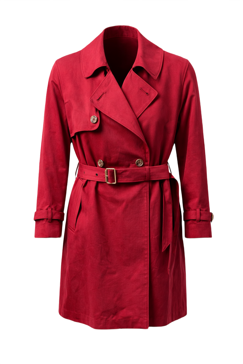 1980s Red Cotton Trench Coat - Front View