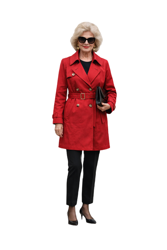 1980s Red Cotton Trench Coat - Model