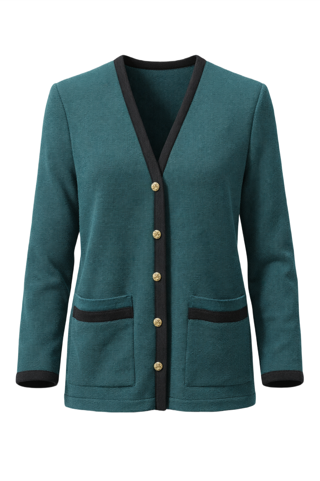 1980s Teal Wool Cardigan - Front View