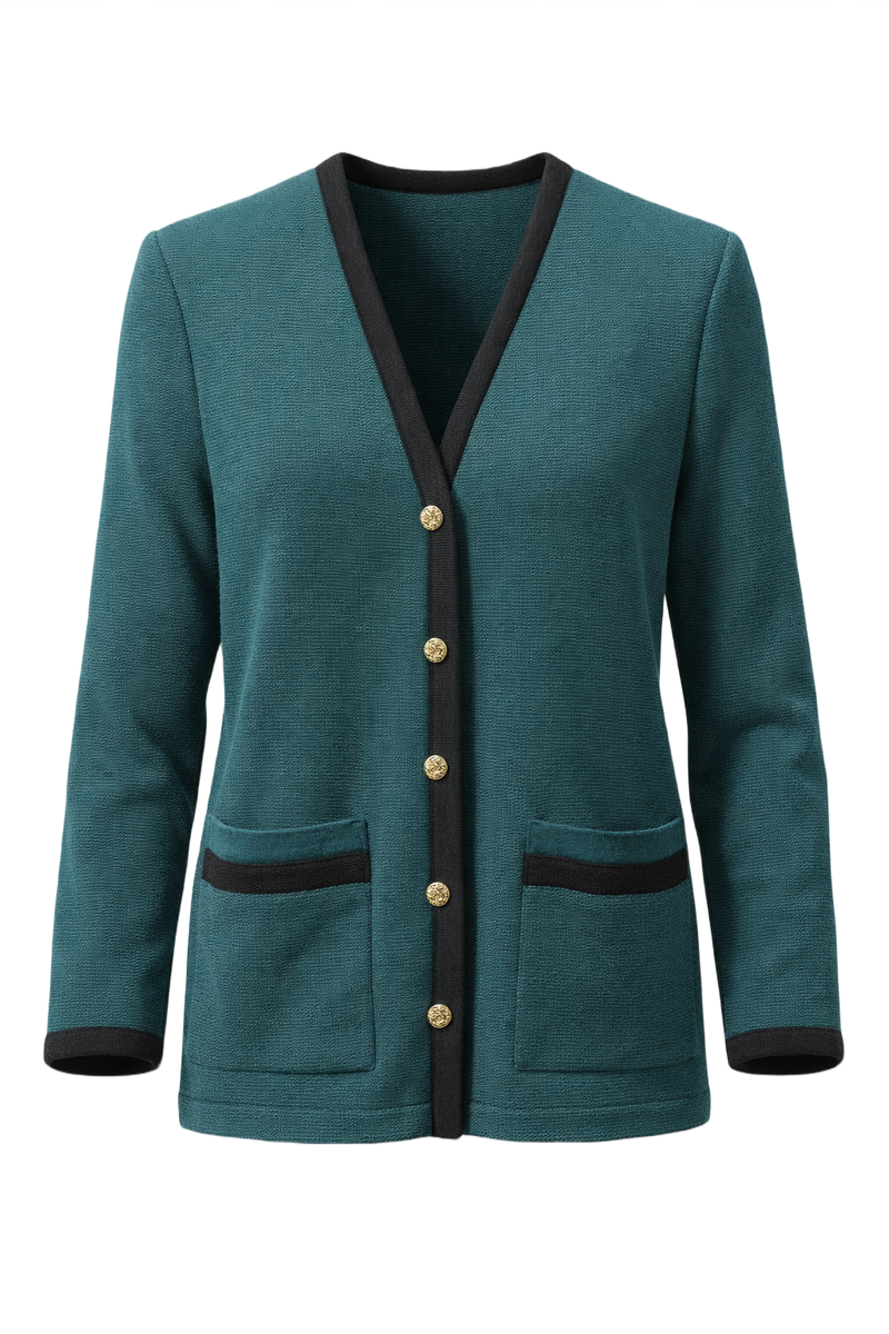 1980s Teal Wool Cardigan - Front View