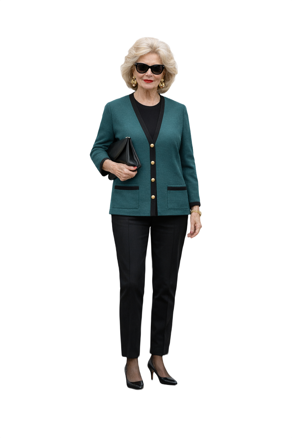 1980s Teal Wool Cardigan - Model