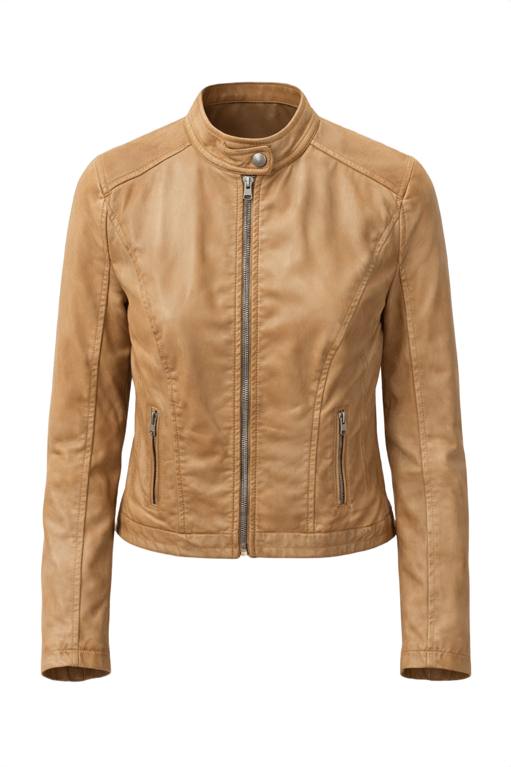 1990s Tan Leather Jacket - Front View