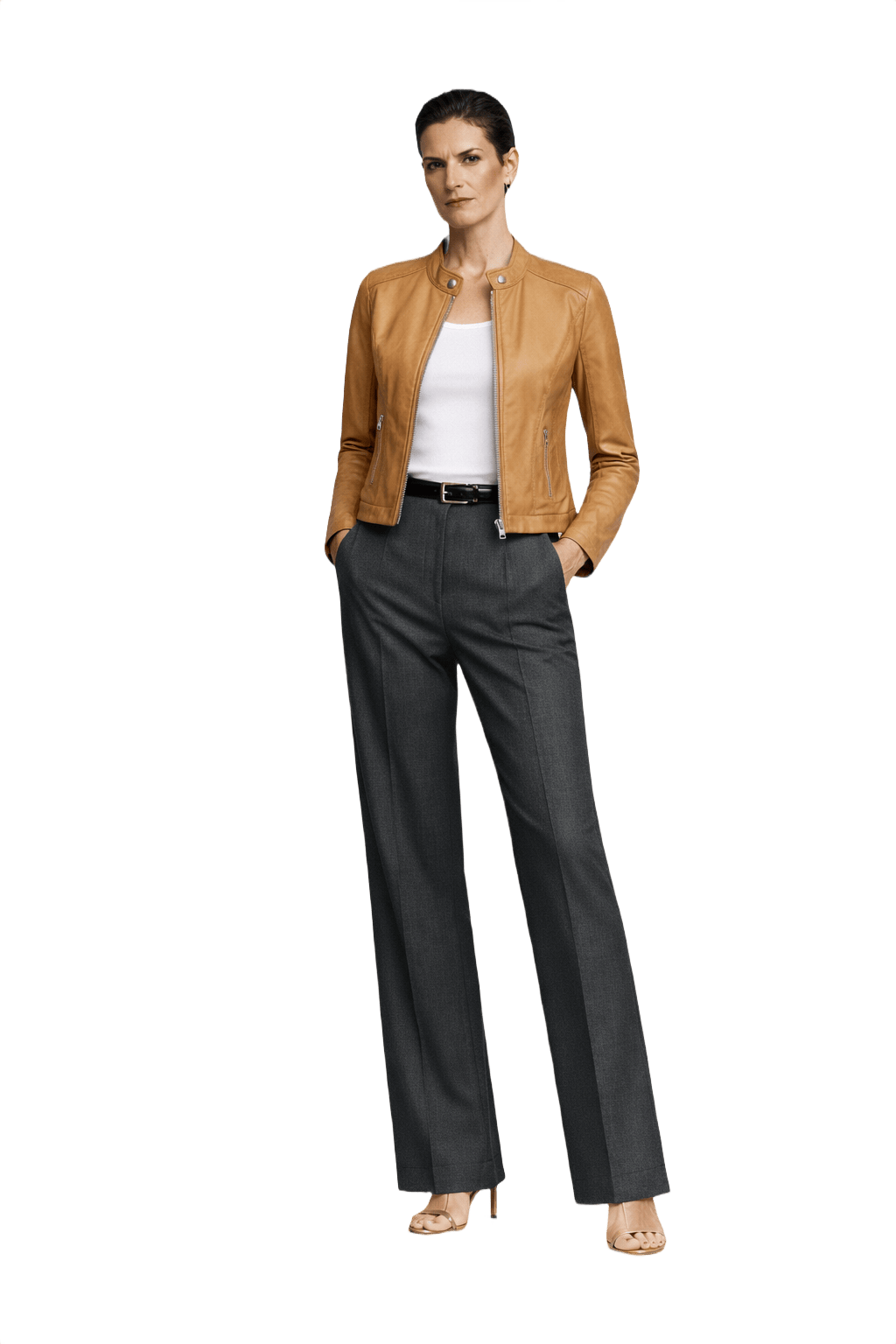 1990s Tan Leather Jacket - Model