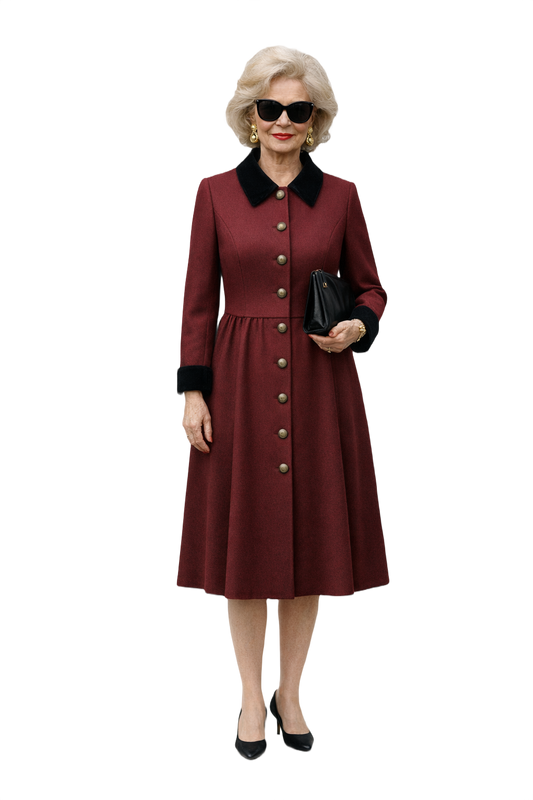 1980s Burgundy Wool Coat - Model