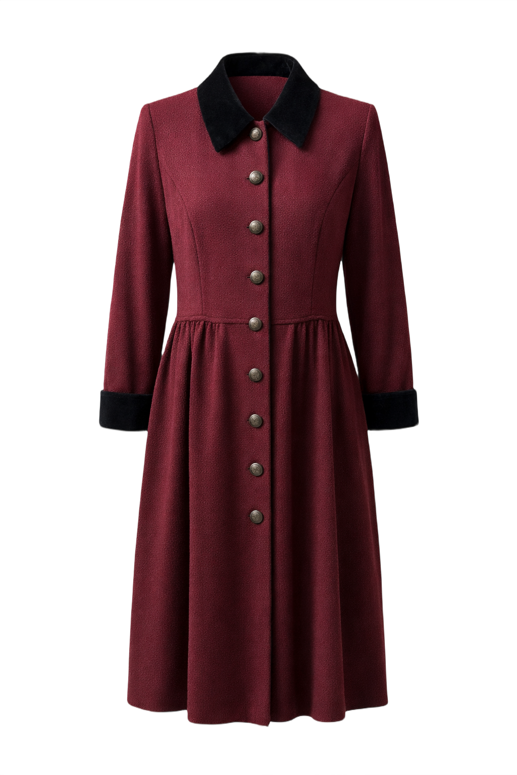 1980s Burgundy Wool Coat - Front View