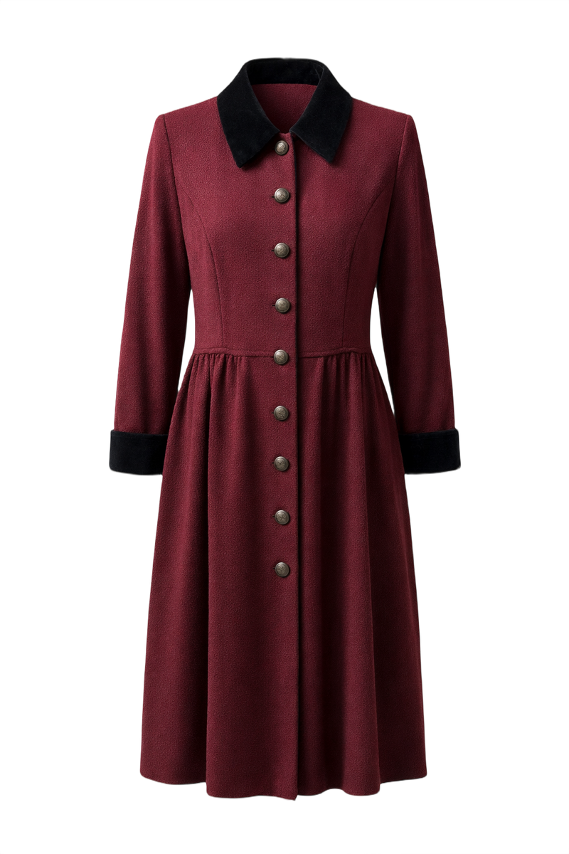 1980s Burgundy Wool Coat - Front View