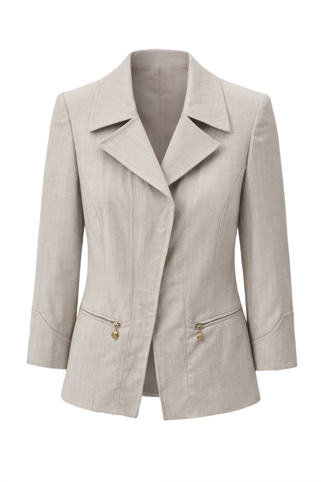 1990s Light Grey Wool Blend Blazer - Front View