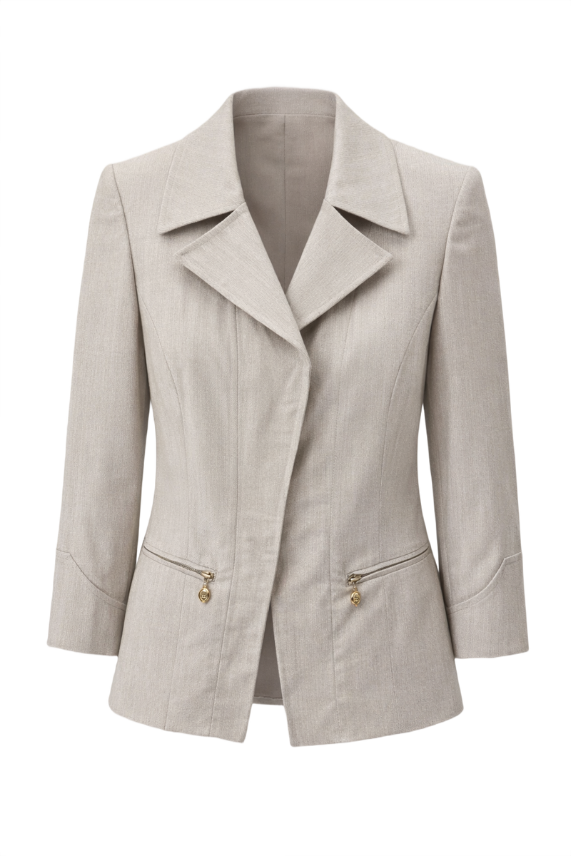 1990s Light Grey Wool Blend Blazer - Front View