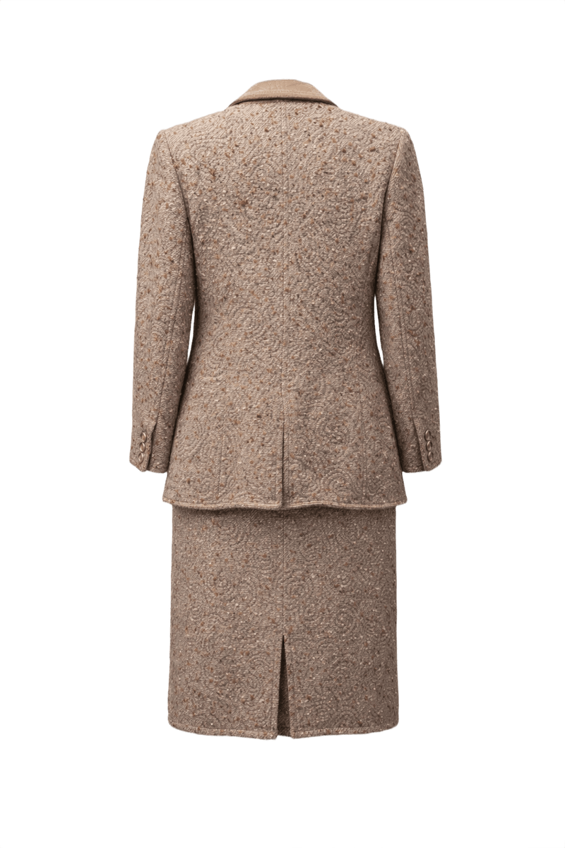 1980s Beige Wool Blazer + Skirt Suit - Back View
