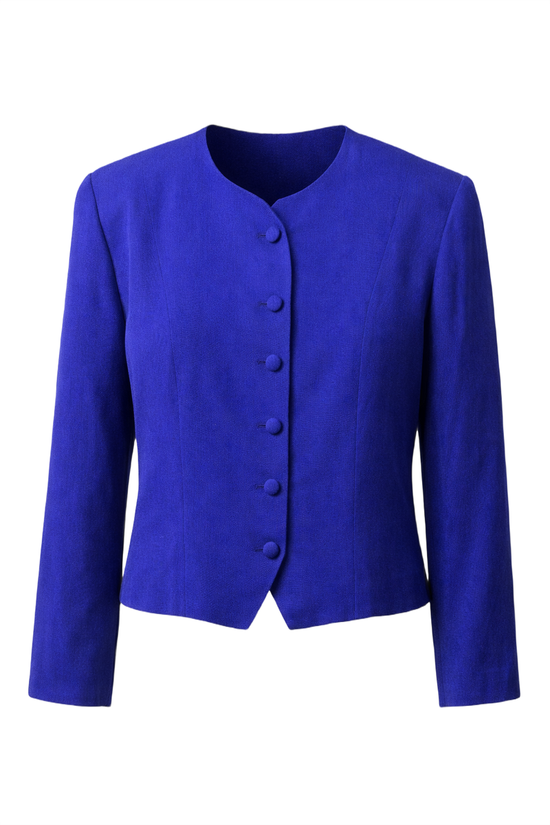 1990s Royal Blue Linen Blazer - Front View
