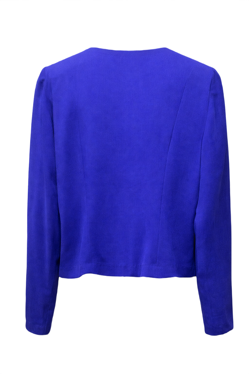1990s Royal Blue Linen Blazer - Back View
