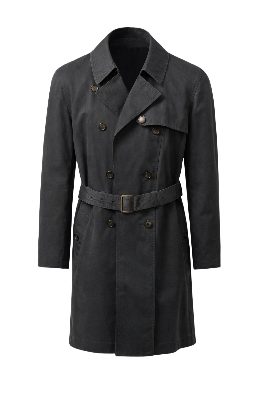 1990s Dark Grey Cotton Trench Coat - Front View