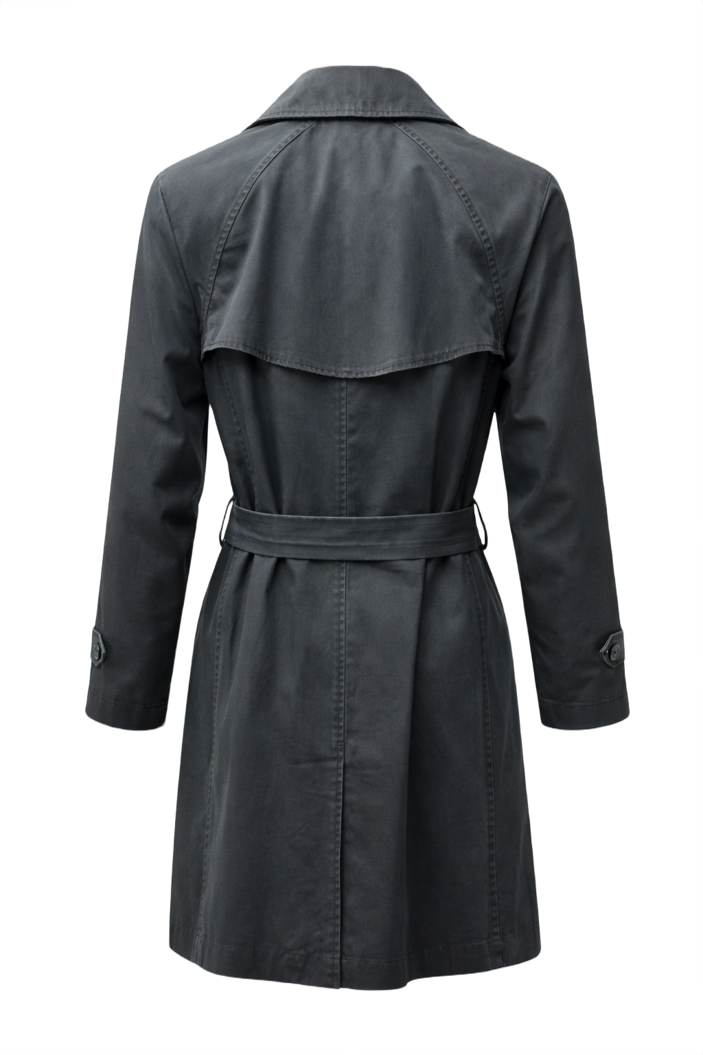 1990s Dark Grey Cotton Trench Coat - Back View