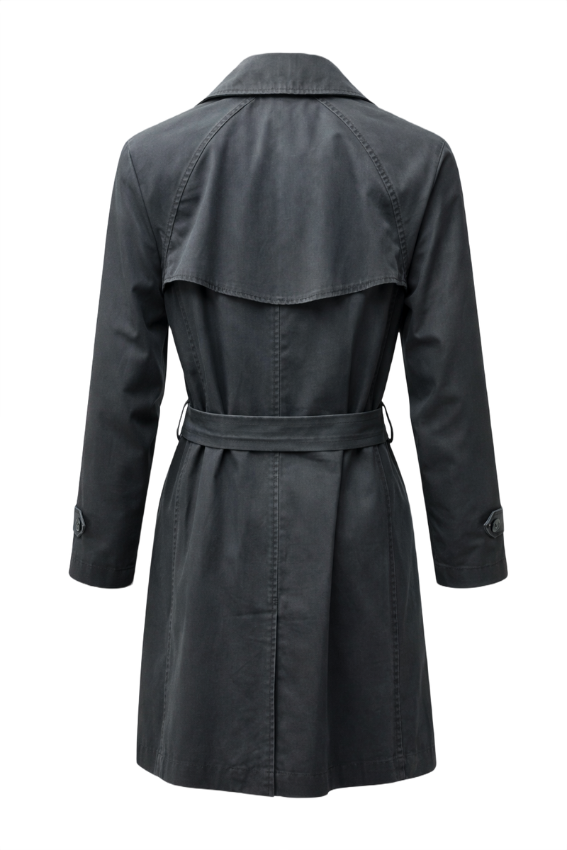 1990s Dark Grey Cotton Trench Coat - Back View