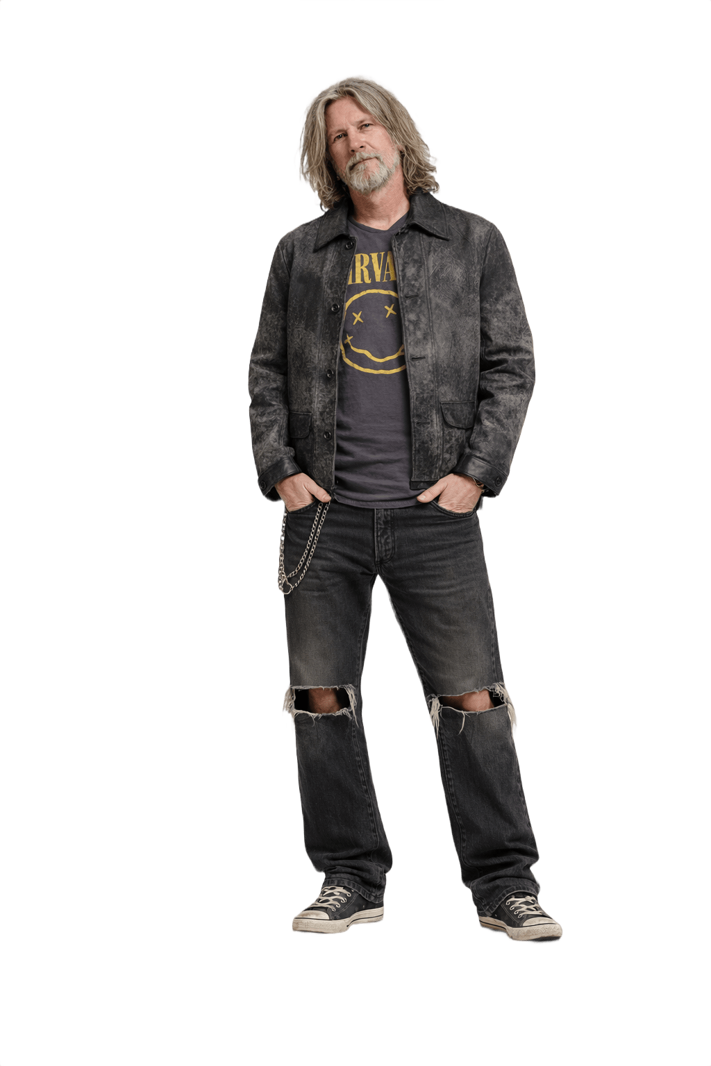 1990s Black Distressed Leather Coat - Model