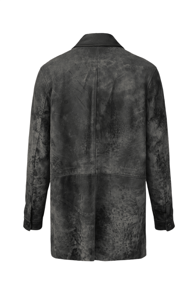 1990s Black Distressed Leather Coat - Back View