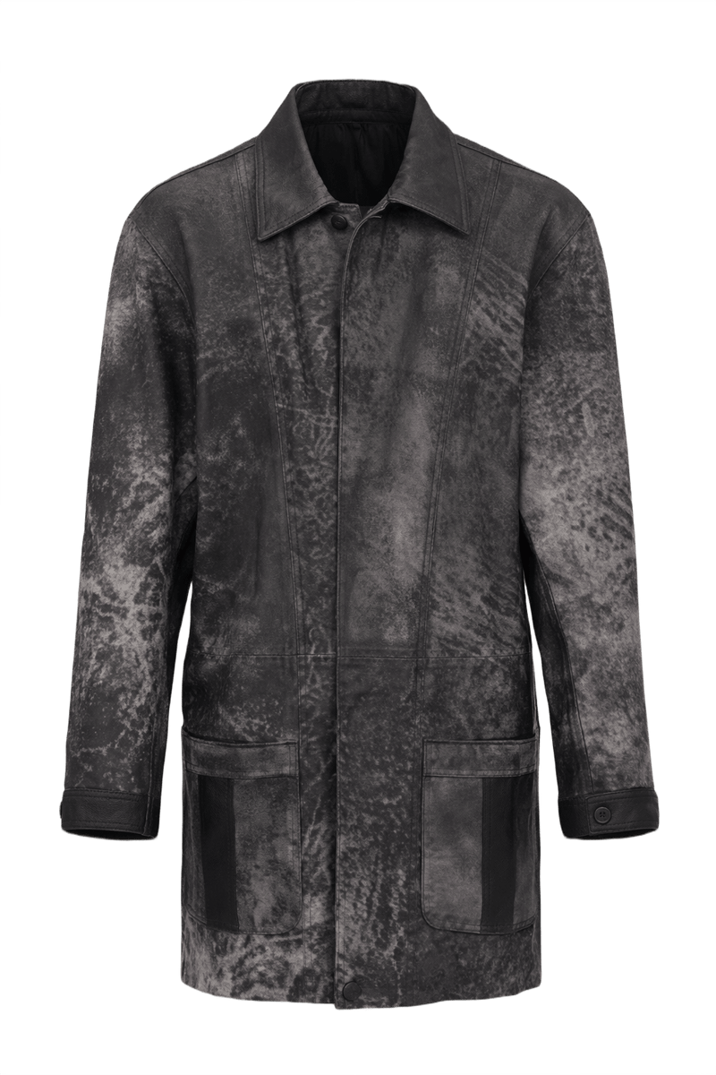 1990s Black Distressed Leather Coat - Front View